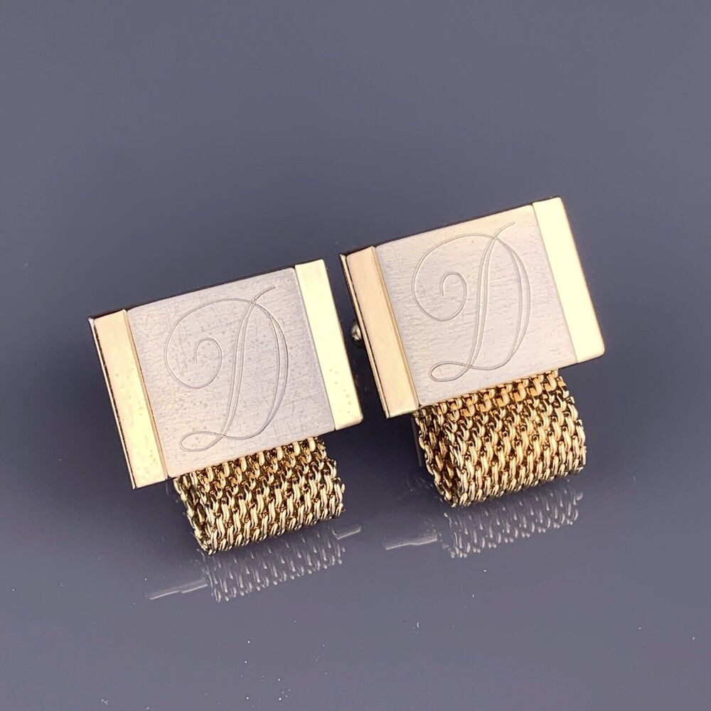 D Initial Cursive Font Cufflinks Wrap Around Gold Silver Tone Hickok Vintage